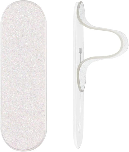 Momostick Flatstick, Cell Phone Finger Grip Strap Holder for Hand, Cell Phone Stand, New Slim Finger Loop Selfie Grip Compatible with Most Smartphones - Glitter White