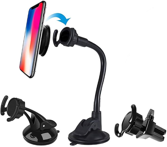 Universal Car Phone Mount[Dashboard/Windshield/Air Vent Cell Phone Holder 3in1][Strong Suction Cup][Gift 2Pcs Collapsible Grip]