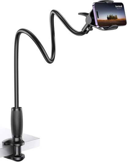 Lamicall Gooseneck Phone Holder for Bed - [Upgraded Stable Clip] for Desk, Headboard, Bed, Bedside, Table, Flexible Gooseneck Long Arm Stand, Overhead Cell Phone Clamp Mount, Gift for All 4-7” Device