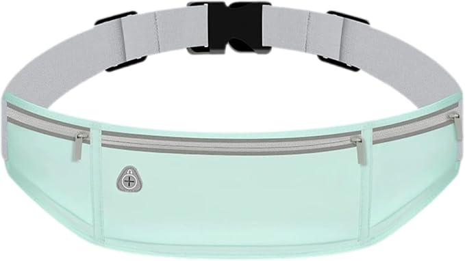 Slim 3-Pocket Running Waist Pack for Women & Men – Lightweight Stretch Sports Belt Bag, Fits Phones up to 7.2", Adjustable 60-120cm, Outdoor Fitness & Travel (Light Blue)