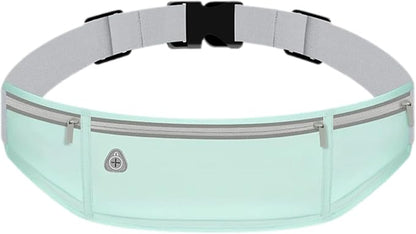 Slim 3-Pocket Running Waist Pack for Women & Men – Lightweight Stretch Sports Belt Bag, Fits Phones up to 7.2", Adjustable 60-120cm, Outdoor Fitness & Travel (Light Blue)