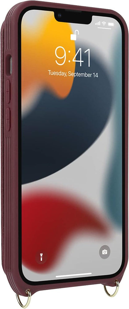 Lipvina for iPhone 13 Pro Max/iPhone 12 Pro Max Case with Card Holder for Women,Crossbody Strap Lanyard,Credit Card Holder,Ring Stand,Snap Clasp,Wallet Case 6.7 inch (Wine Red)