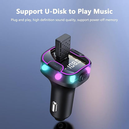 Bluetooth 5.3 Car Adapter, PD &QC3.0 Fast Charging FM Radio Transmitter for Car, Radio Bluetooth Receiver, Hands-Free Calling, U Disk & Colorful Light