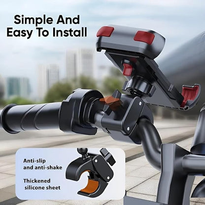 Bike Phone Holder Motorcycle & Bicycle Handlebar Mount, 360 Rotatable, Secure Clamp, Fits Thick Smartphones 4.7"-7" (Black+Red)