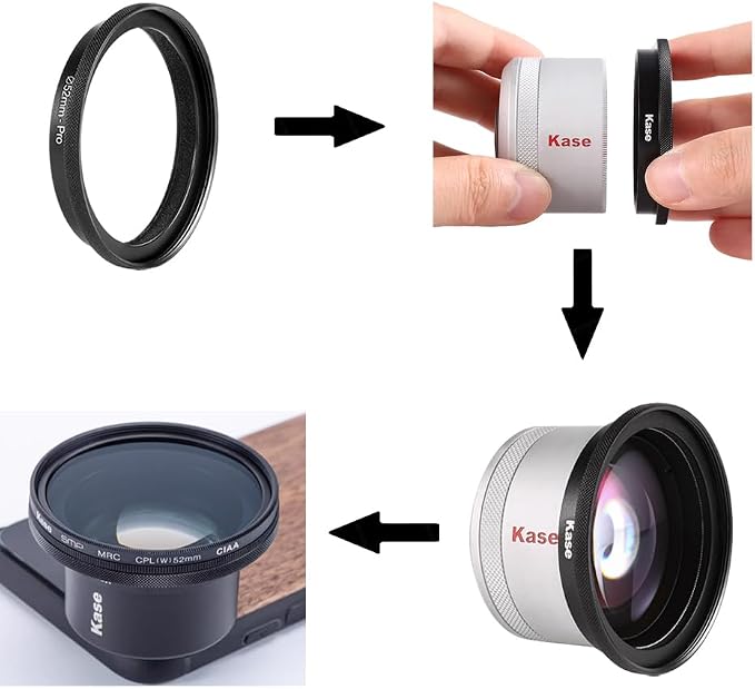 Kase Master Macro Phone Camera Lens Pro with 52mm Filter Adapter Ring for iPhone 17 16 15 14 13 12 Pro Max Samsung Android, Shoot Distance 40-85mm