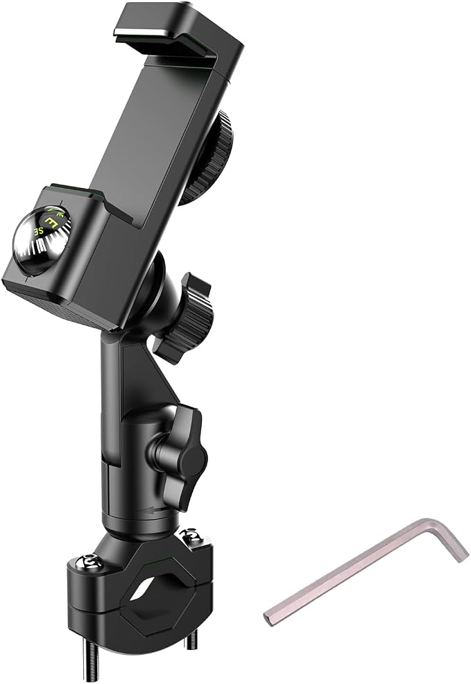 Temvue Bike Phone Mount with Compass, 1080° Rotation, Universal Handlebar Phone Holder, Shockproof and Secure Motorcycle Phone Mount, Compatible with All Smartphones.