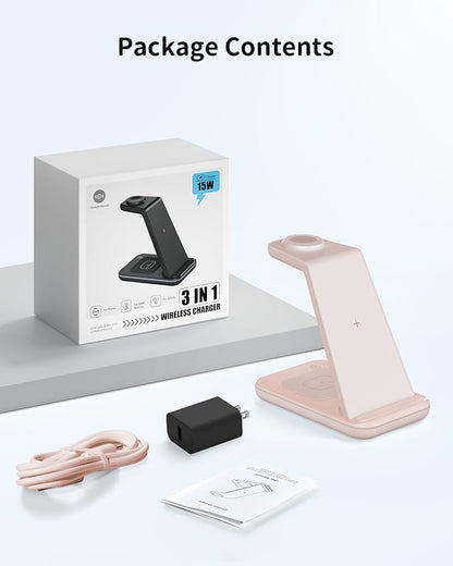 Charging Station for Apple Wireless Charger: 3 in 1 Phone Charger Stand for iPhone 17 16 15 14 13 12 11 SE X Pro Max Plus - Apple Watch Ultra 11 10 9 8 SE 7 6 5 4 3 - Air-Pods 2 3 Pro
