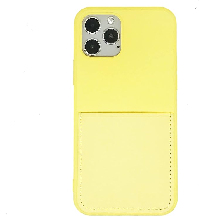 Ultra Slim Liquid Silicon Gel Case Compatible with iPhone 12,for iPhone 12 Pro 6.1 inch 2020 with Card Holder Sleeves Slot Anti-Scratch Shockproof Wallet Cover with Screen Protector(Yellow)