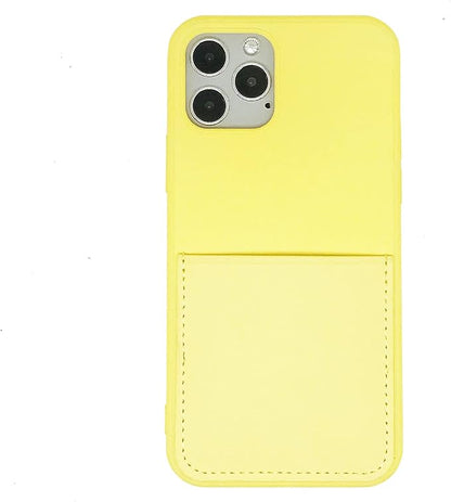 Ultra Slim Liquid Silicon Gel Case Compatible with iPhone 12,for iPhone 12 Pro 6.1 inch 2020 with Card Holder Sleeves Slot Anti-Scratch Shockproof Wallet Cover with Screen Protector(Yellow)