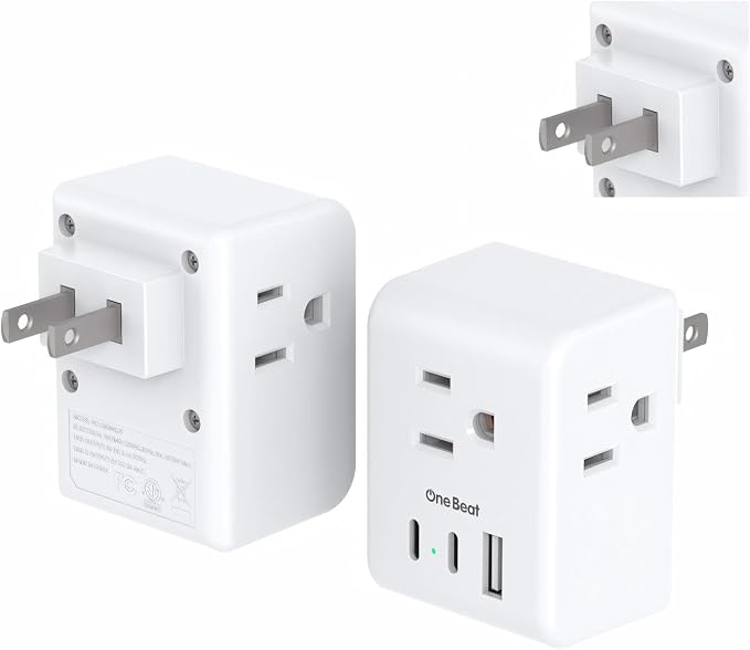 One Beat 2 Pack US to Japan Travel Plug Adapter, 2 Prong to 3 Prong Outlet Adapter with 3 Outlets 3 USB Ports(2 USB C), Type A Travel Essentials for USA to Japan, Canada, Mexico, Philippines, Peru