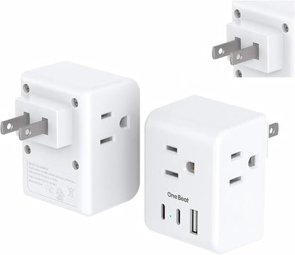 One Beat 2 Pack US to Japan Travel Plug Adapter, 2 Prong to 3 Prong Outlet Adapter with 3 Outlets 3 USB Ports(2 USB C), Type A Travel Essentials for USA to Japan, Canada, Mexico, Philippines, Peru