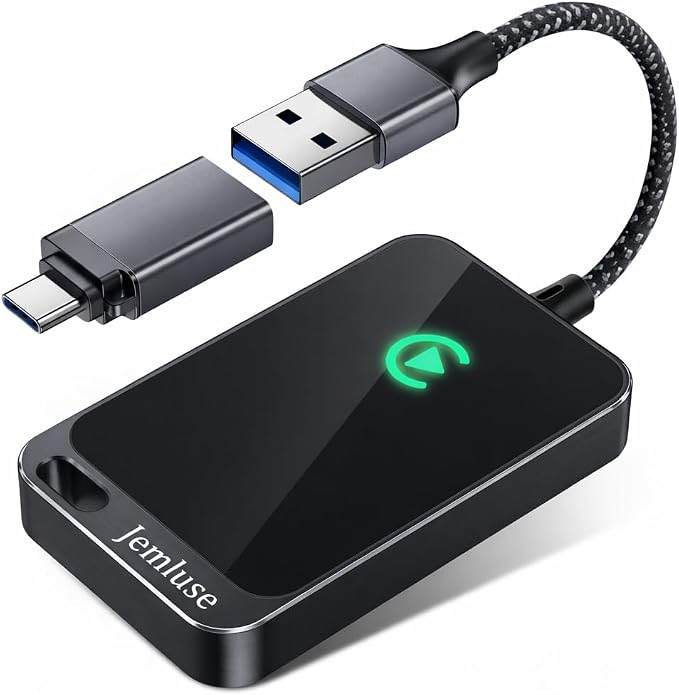 Jemluse Wireless CarPlay Adapter for Apple iPhone - Multi-User Seamless Connection for Convert Wired to Wireless Car Play Adapter - No Latency from iOS 10+ to Screen w/USB C(Charcoal)