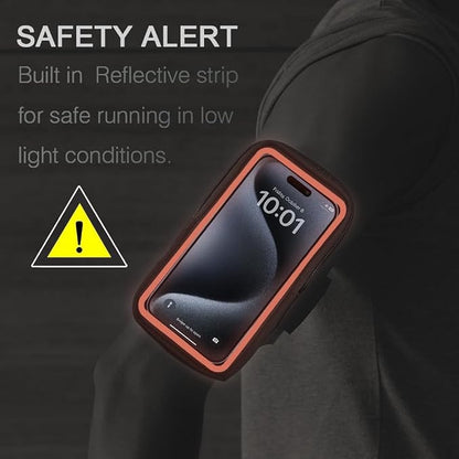 JEMACHE Running Armband for iPhone 17 16 15 14 13 Pro Max/Plus, Samsung Galaxy S26 S25 S24 Ultra/Plus, G Buckle Workouts Phone Arm Band Bag (Orange, S)