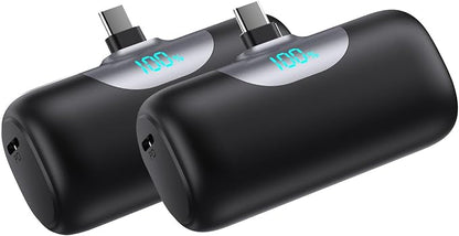 [2 Pack]Mini Portable Charger for iPhone 17/16,5500mAh LCD Display USB C Power Bank,Fast Phone Charging Travel Pocket Size Battery Pack for iPhone 17/17 Pro Max/Air/16/15 Series,Android(Black+Black)