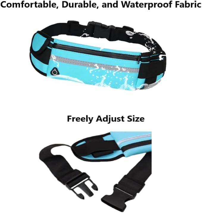 Running Belt 2 Pack – No Bounce Waterproof Fanny Pack for Men & Women, Slim Waist Pack with 3 Pockets, Reflective Running Belt for Phone, Jogging, Hiking, Travel, Workout
