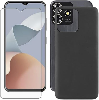 Cover for ZTE Blade A73 (6.52 inch) Case + Screen Protector，Tempered Glass 9H Hardness Protective Film and Soft Silicone Bumper Shell Black TPU Phone case - Black