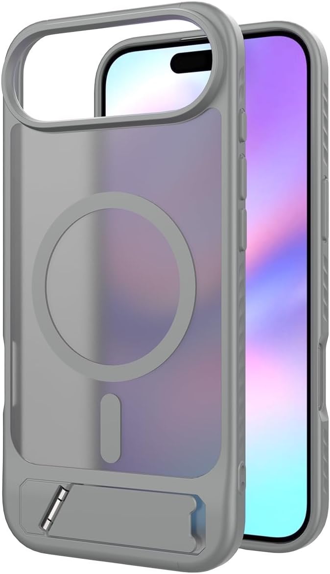 Magnetic Car Charging Phone Case for iPhone 17/16 Pro Max, 45° Built-in Kickstand, Military-Grade Shockproof Protective Cover (Gray, iPhone 16 Plus)
