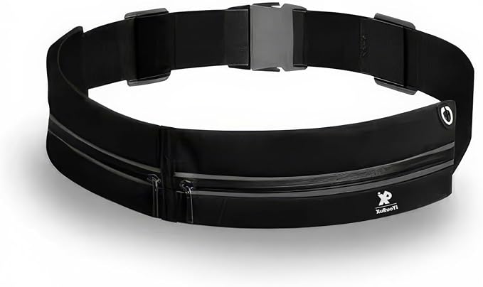 Slim Running Belt Waist Pack for Men Women, Sports Bags, Bum Bags, Water Resistant Fanny Pack with Headphone Port & Reflective Strip, Adjustable Pouch Phone Holder for Workout, Hiking(Black)