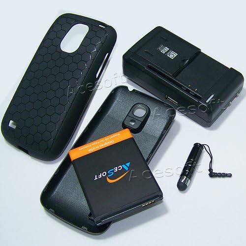 6400mAh Extended Double Layer Battery Universal Desktop Charger Black Back Door Cover Soft TPU Full Edge Protection Case Stylus Compatible with Samsung Galaxy S4 Mini I9190L Phone