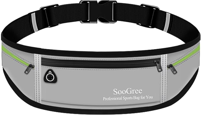 SooGree Slim Running Belt Sport Fanny Pack for Women Men,Reflective Waist Pack Runner Pouch Belt, Zipper Waterproof Running Phone Holder Jogging Pouch for Phone Money (GSP8806 Gray)
