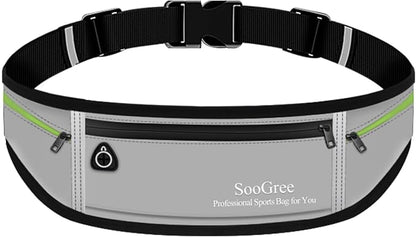 SooGree Slim Running Belt Sport Fanny Pack for Women Men,Reflective Waist Pack Runner Pouch Belt, Zipper Waterproof Running Phone Holder Jogging Pouch for Phone Money (GSP8806 Gray)
