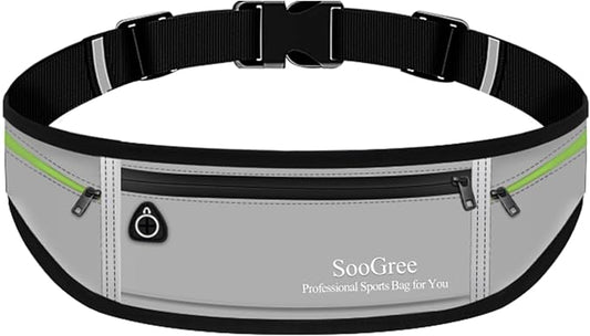 SooGree Slim Running Belt Sport Fanny Pack for Women Men,Reflective Waist Pack Runner Pouch Belt, Zipper Waterproof Running Phone Holder Jogging Pouch for Phone Money (GSP8806 Gray)