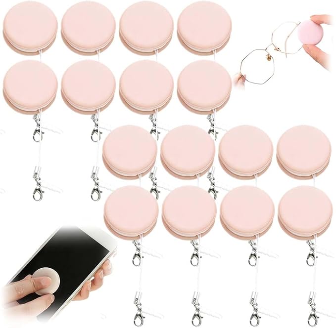 Yilia Macaron Phone Screen Cleaner, Cute Macaron Design Mobile Phone Screen Cleaner, Washable Dedusting Tool for Eyeglasses and Cell Phones (Pink, 16pcs)
