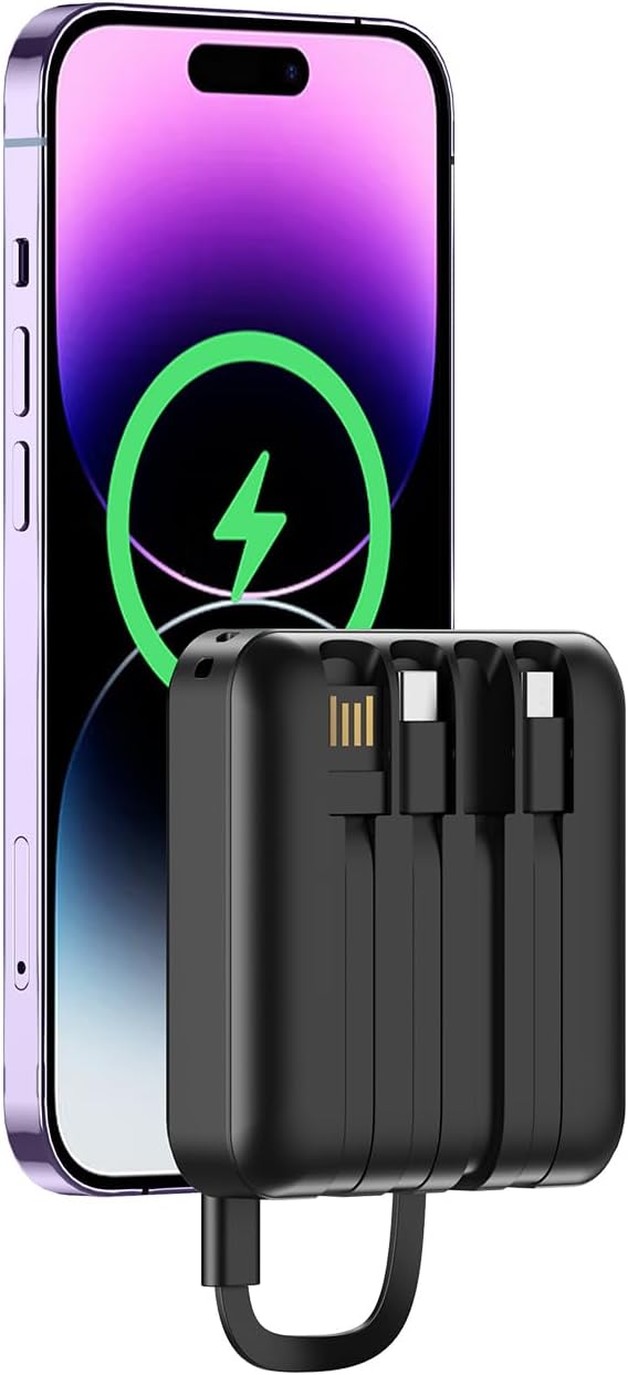 ummz Portable Charger with Built-in Cable,12000mAh 22.5W Fast Charging Small Power Bank,USB C Input/Output with Smart LED Display,External Battery Pack for iPhone,Tablet,Samsung