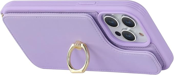 Lipvina for iPhone 12/12 Pro Case with Card Holder and Strap for Women,Crossbody Lanyard,RFID Blocking,Kickstand Ring Stand,Snap Clasp,Phone Wallet Cases 6.1 inch(Purple)