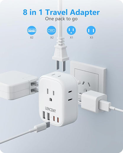 LENCENT Australia New Zealand Power Plug Adapter, US to Australia Adapter | Plug Adapter with 4 Outlets, 4 USB Ports(2 USB C), Type I Plug Converter for US to AU Argentina China Fiji, Travel Essentials