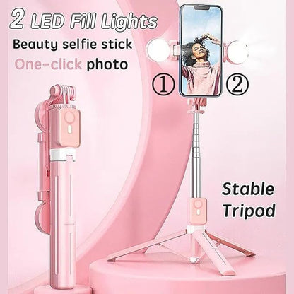 Selfie Stick Tripod with Light and Bluetooth Remote, 67" Extendable Mini Tripod Stand for iPhone Samsung Android, 6 in 1 Wireless Selfie Stick for TikTok YouTube Live Streaming(Pink)