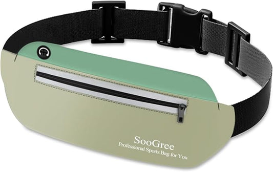 SooGree Running Waist Pack for Men Women, Lightweight Waterproof Sports Belt Bag, Phone Running Pouch, Night Reflective Fitness Storage Bag for Running Cycling Hiking Traveling (Green/Light Green)