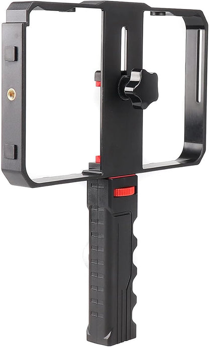 FocusFoto Pro Smartphone Video Rig Filmmaking Recording Vlogging Handheld Cage Handle Grip Stabilizer with Triple Cold Shoe Mount, fit for iPhone 12 Pro Max XS X 8 7 6 Plus OnePlus Samsung