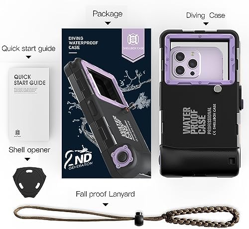 ShellBox Case Diving Case 2nd Gen for iPhone 17/16/15/14/13 Pro Max Plus Air Samsung Galaxy SeriesS25-S20 Ultra, Universal Phones[4.9-6.9 Inch],Snorkeling[15m/50ft] Full Body Protector Black-Purple