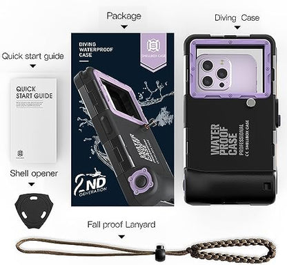 ShellBox Case Diving Case 2nd Gen for iPhone 17/16/15/14/13 Pro Max Plus Air Samsung Galaxy SeriesS25-S20 Ultra, Universal Phones[4.9-6.9 Inch],Snorkeling[15m/50ft] Full Body Protector Black-Purple