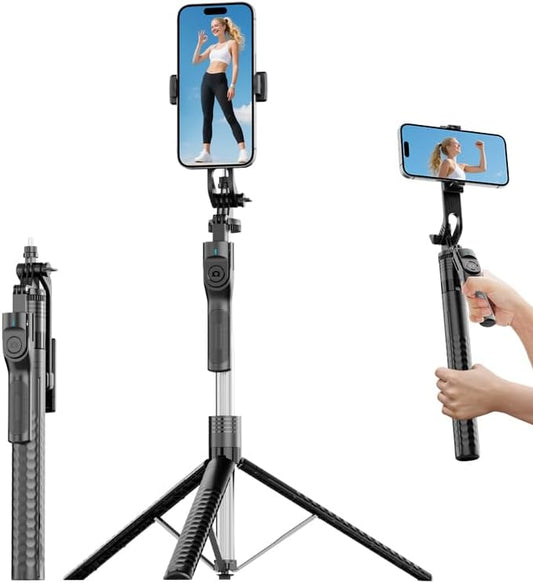 Phone Tripod and Selfie Stick, Extendable Cell Phone Tripod with Wireless Remote, Tripods Stand for iPhone & Travel Selfie Stick 360° Rotation Compatible with iPhone Android, Camera