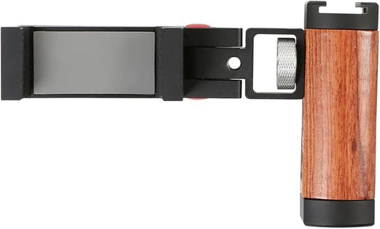 Foldable Smartphone Grip Mount with Wrist Strap, Compatible with 1/4” Standard Screw Selfie Stick for Tripod and Cold Shoe Port for Fill Light and Microphone, Compatible with All Smartphones