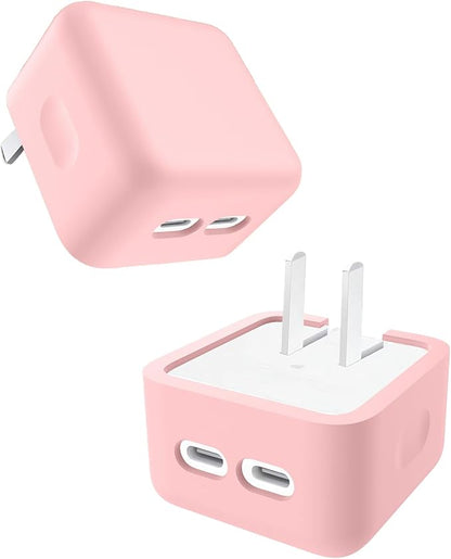 Case for Apple 35W Dual USB-C Port Compact Power Adapter, FJIASTB Kids-Friendly Soft Silicone Protective Cover, Shockproof (Pink)