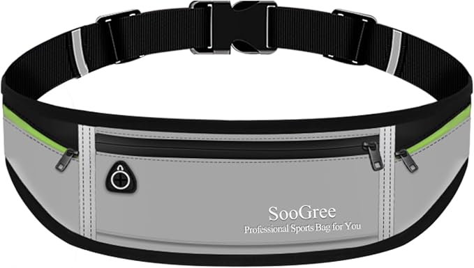 SooGree Slim Running Belt Sport Fanny Pack for Women Men,Reflective Waist Pack Runner Pouch Belt, Zipper Waterproof Running Phone Holder Jogging Pouch for Phone Money (GSP8806 top black/gray)