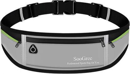 SooGree Slim Running Belt Sport Fanny Pack for Women Men,Reflective Waist Pack Runner Pouch Belt, Zipper Waterproof Running Phone Holder Jogging Pouch for Phone Money (GSP8806 top black/gray)