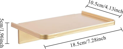Stick-on Wall Shelf - Small Wall Mounted Adhesive Clear Acrylic Shelf Phone Holder Shelves Wipes Rack for Bathroom,Kitchen,Toilet,Office - Gold