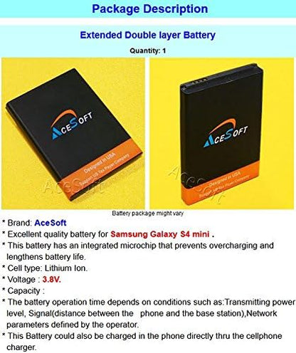 6400mAh Extended Double Layer Battery Universal Desktop Charger Black Back Door Cover Soft TPU Full Edge Protection Case Stylus Compatible with Samsung Galaxy S4 Mini I9190L Phone