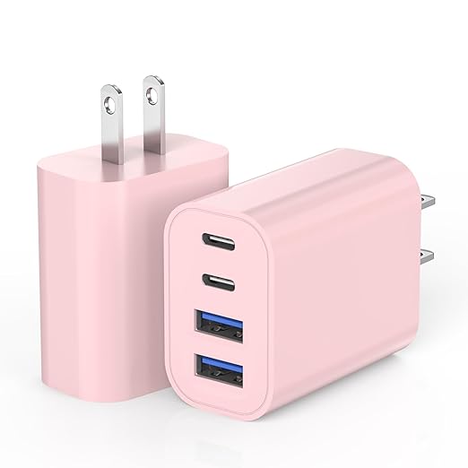 USB Fast Charging Block, 4-Port 40W Charge Adapter Pink iPhone Apple USB C | Multiport Type C Fast Charger Plug for iPhone 17/17 Air/16e/16 Pro/16 ProMax/15/14/13/12,iPad Pro/iPad Air,iPad mini,iPad