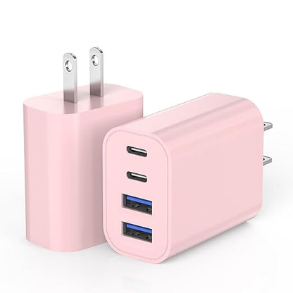 USB Fast Charging Block, 4-Port 40W Charge Adapter Pink iPhone Apple USB C | Multiport Type C Fast Charger Plug for iPhone 17/17 Air/16e/16 Pro/16 ProMax/15/14/13/12,iPad Pro/iPad Air,iPad mini,iPad