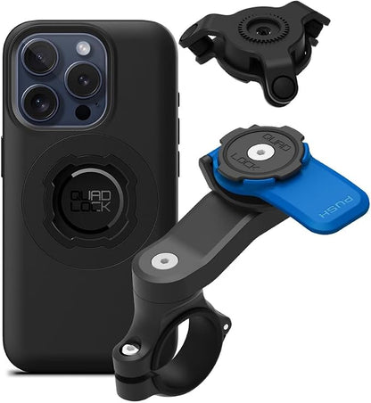 Quad Lock Motorcycle Handlebar Mount Kit with Vibration Dampener and MAG Phone Case for iPhone 15 Pro