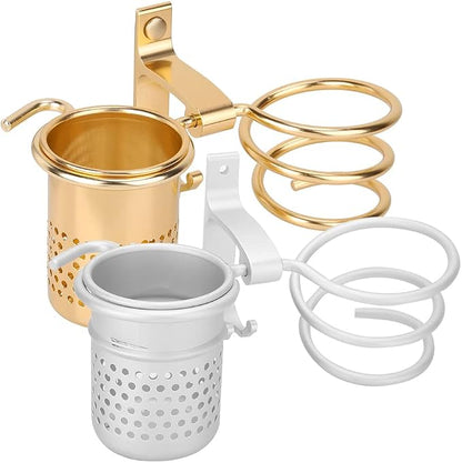 TOPINCN Hair Dryer Holder with Aluminum Storage Holder Wall Mount Hair Dryer Holder Wall Phone Holder with Fixing Screws for Hair Dryer, Hair Straightener(Gold)