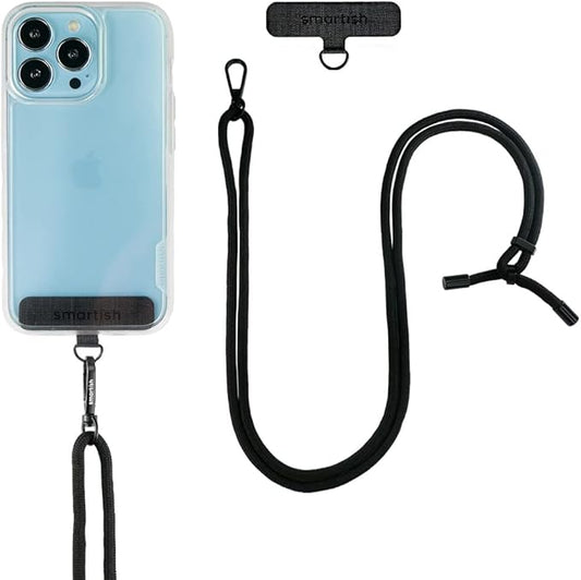 Smartish Phone Lanyard - Case Clinger - Universal iPhone Holder w/Detachable Crossbody Shoulder Neck Strap Gift for Women/Girls for Phone Cases iPhone, Galaxy, Pixel- Adjustable Black Rope Strap