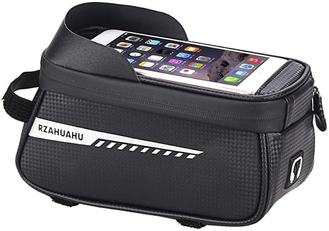 Bike/Bicycle Phone Holder Bag, Bicycle Front Frame Bag, Waterproof Tube Bag, Bike Accessories, Cycling Pouch with TPU Touch-Screen& Sun-Visor Compatible Phone Under 6.5” (Black)