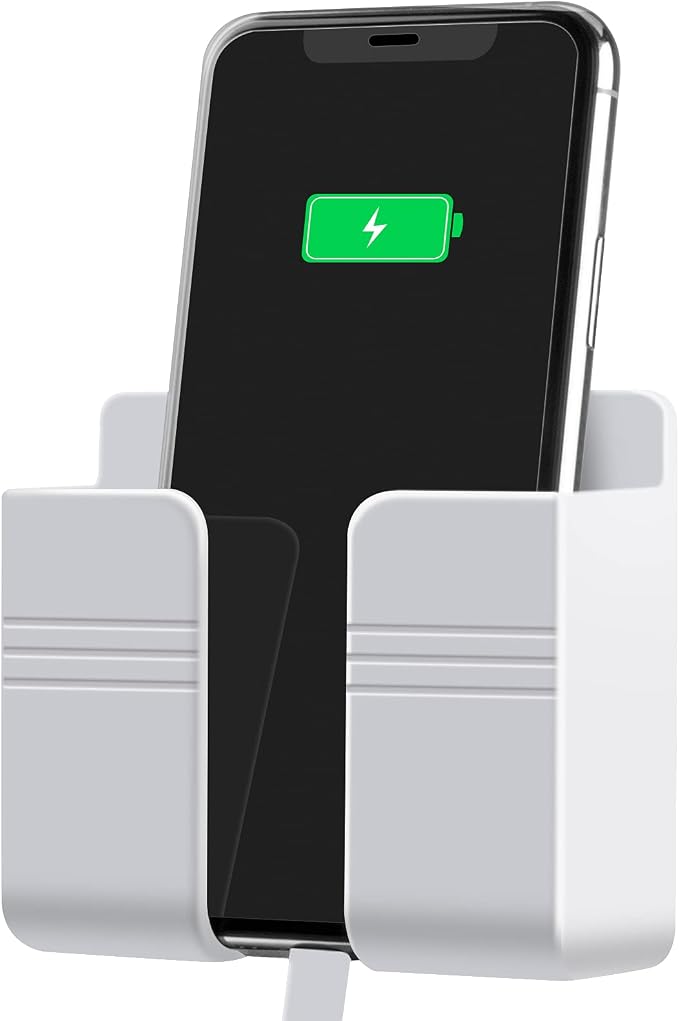 CEI&BPY Wall Mount Phone Holder, Phone Stand with Self Adhesive. Phone Holder for Charging and RV for iPhone and Android (1Pc,White)