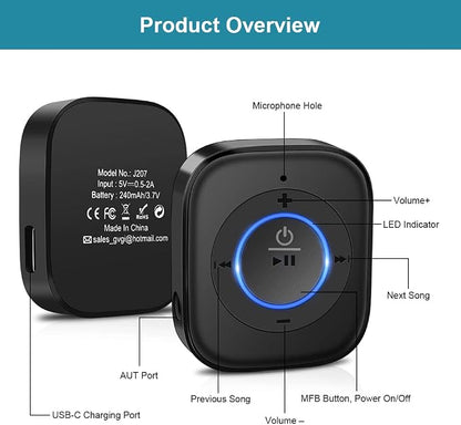 Golvery Bluetooth Receiver for Old Speaker with Latest Bluetooth V5.4, 20-Hour Battery Life, Handsfree Calls, Dual Connection to 2 Cell Phones, Built-in Microphone, for Wired Headphones, Home Stereo